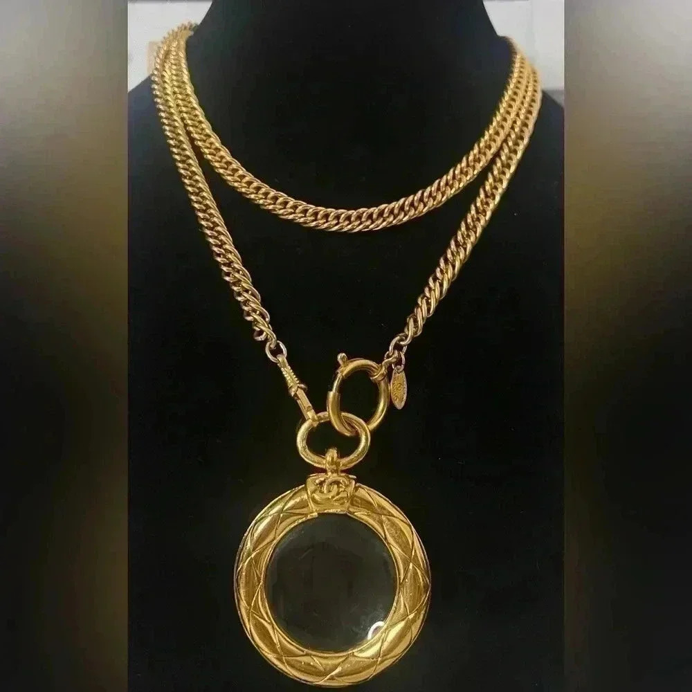 RARE! Chanel Vintage Magnifying Glass Long Necklace 24K gold plated